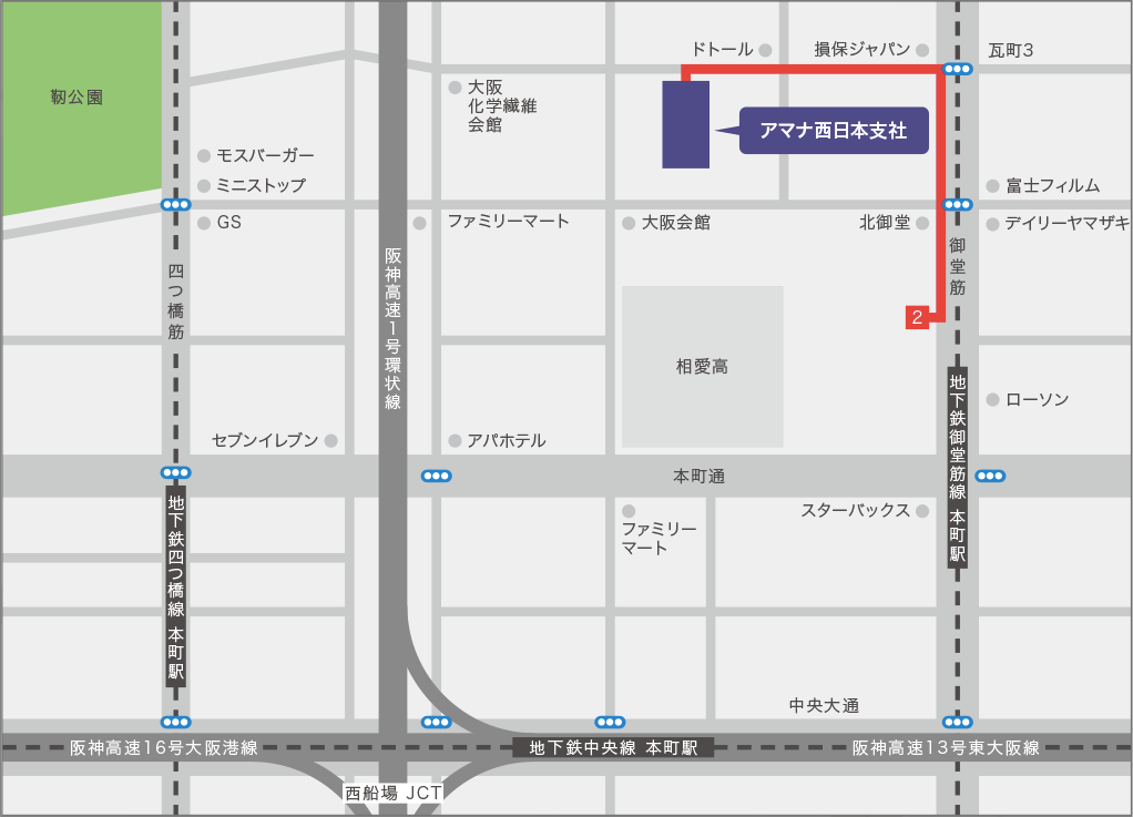 大阪オフィスへの地図